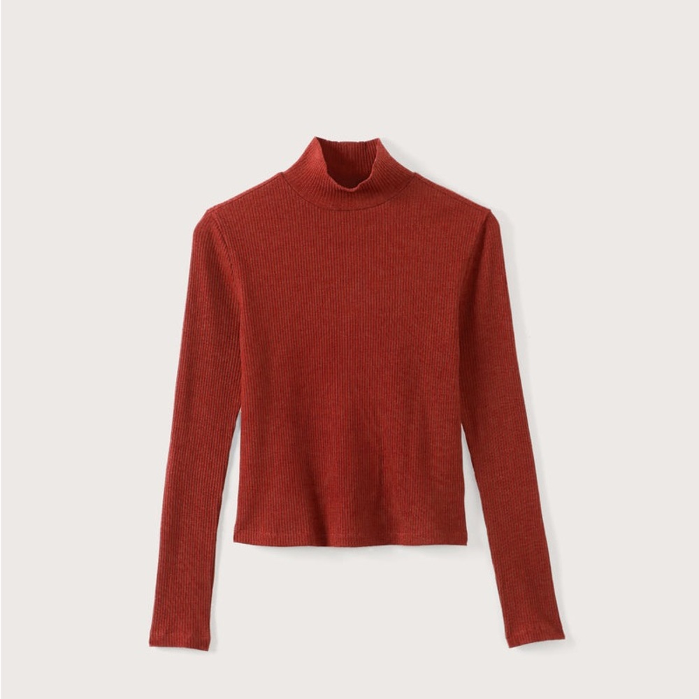 Frank & Oak, Ribbed Long Sleeve Mockneck, Red